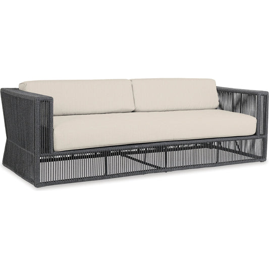 Milano Outdoor Sofa by Sunset West in slate. Made from olefin rope in a coastal style.