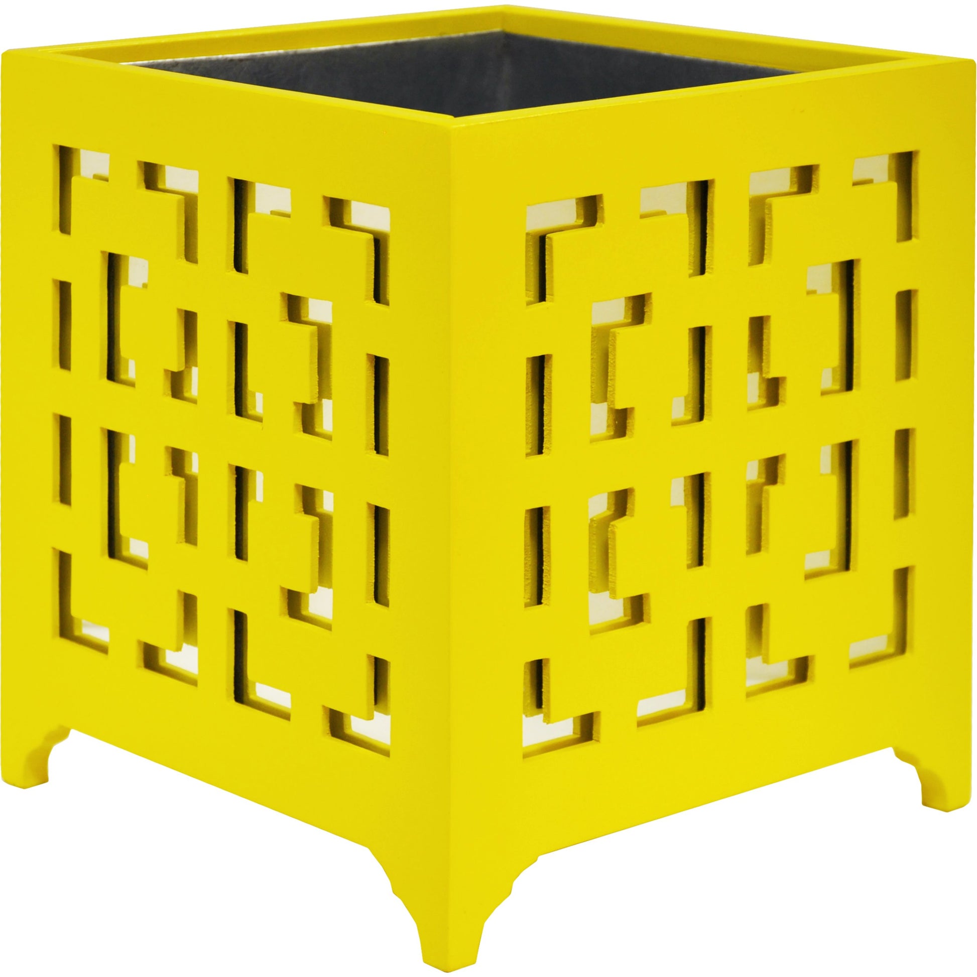 Libby Greek Key Planter by Worlds Away in turquoise and turquoise. Made from metal in a modern style.