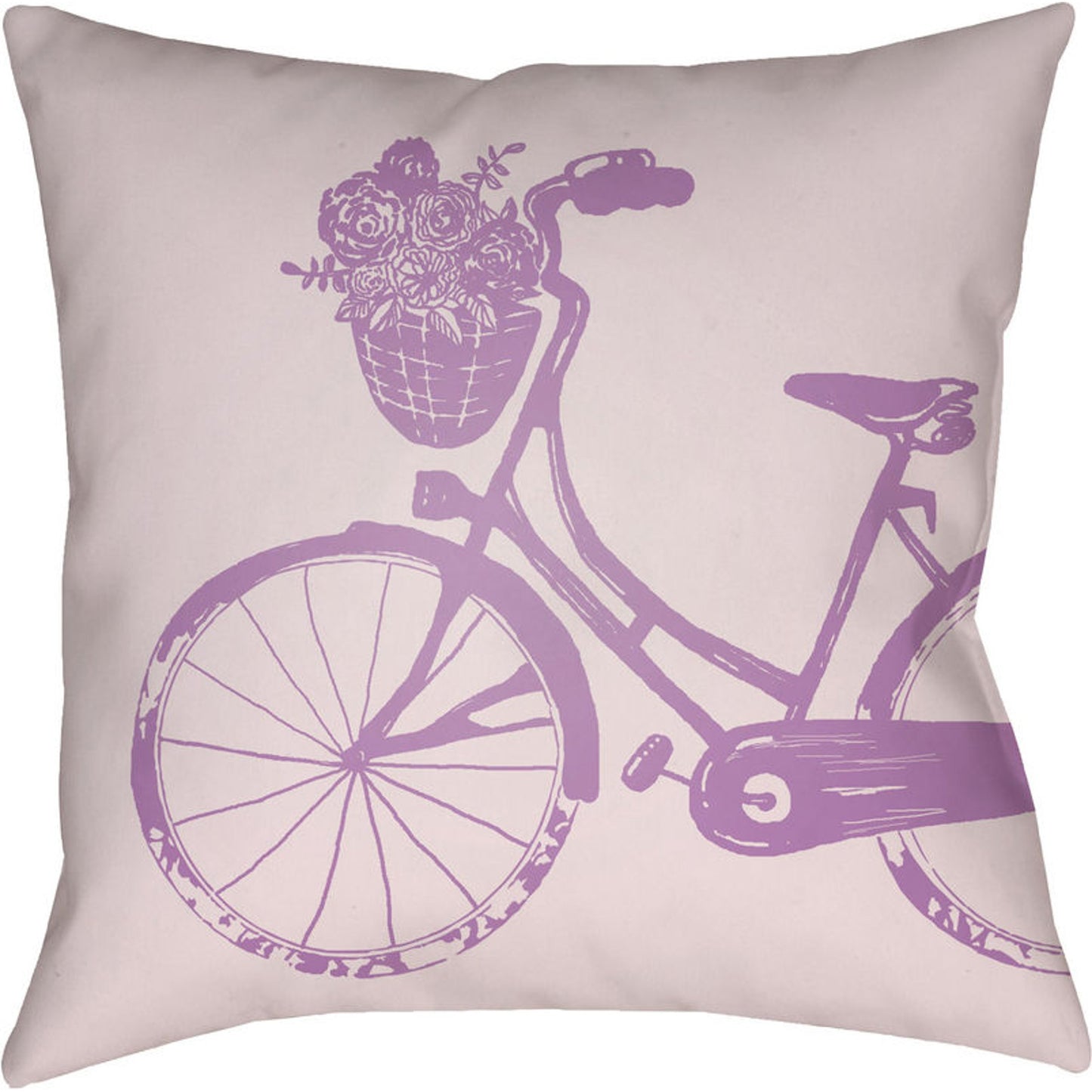 001 S-228616 | Primary Silo | Bicycle Indoor/Outdoor Pillow by Livabliss in beige, lilac. Made from front: 100% polyester, back: 100% polyester in a modern style.