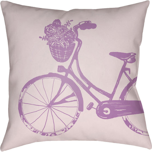 Bicycle Indoor/Outdoor Pillow by Livabliss in beige, lilac. Made from front: 100% polyester, back: 100% polyester in a modern style.