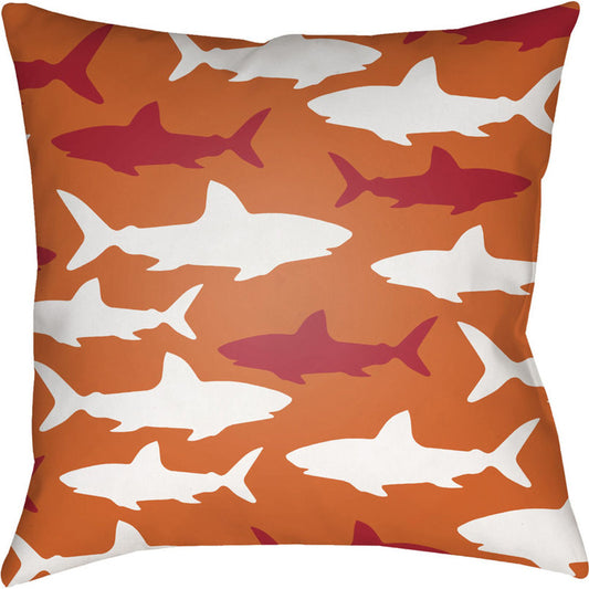 Sharks Pillow - 17590 by Livabliss. Made from front: 100% polyester, back: 100% polyester in a coastal style.
