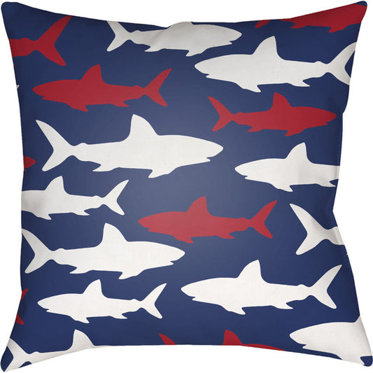 Sharks Pillow - 17590 by Livabliss. Made from front: 100% polyester, back: 100% polyester in a coastal style.