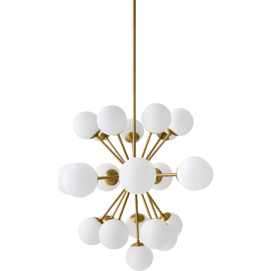 Liora Chandelier by Surya in metallic brass. Made from iron, glass in a unique style.