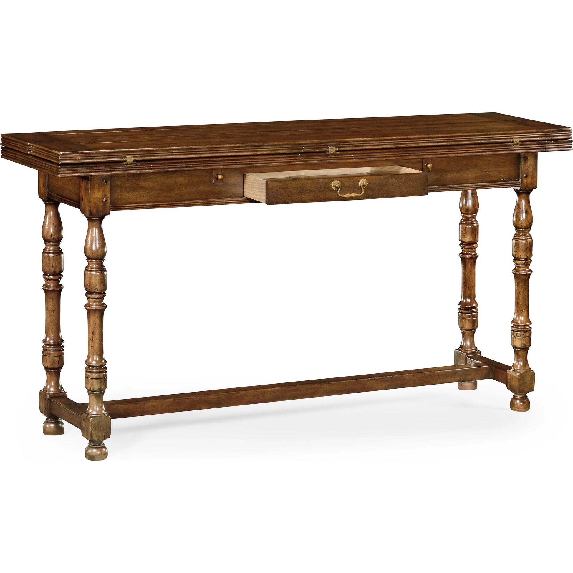 Casual Accents Small Walnut Hunt Table by Jonathan Charles in brown and medium walnut country distressed. Made from acacia in a traditional style.