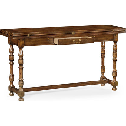Casual Accents Small Walnut Hunt Table by Jonathan Charles in brown and medium walnut country distressed. Made from acacia in a traditional style.