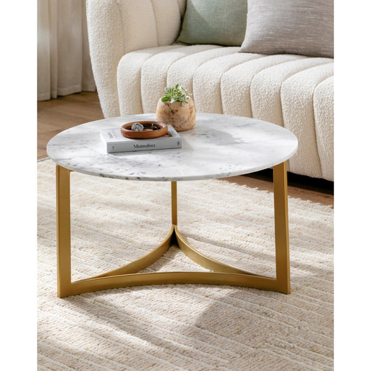 Lismore Coffee Table - 32782 by Surya in top: white, base: gold and powder coatednatural. Made from top: marble, base: metal in a modern style.