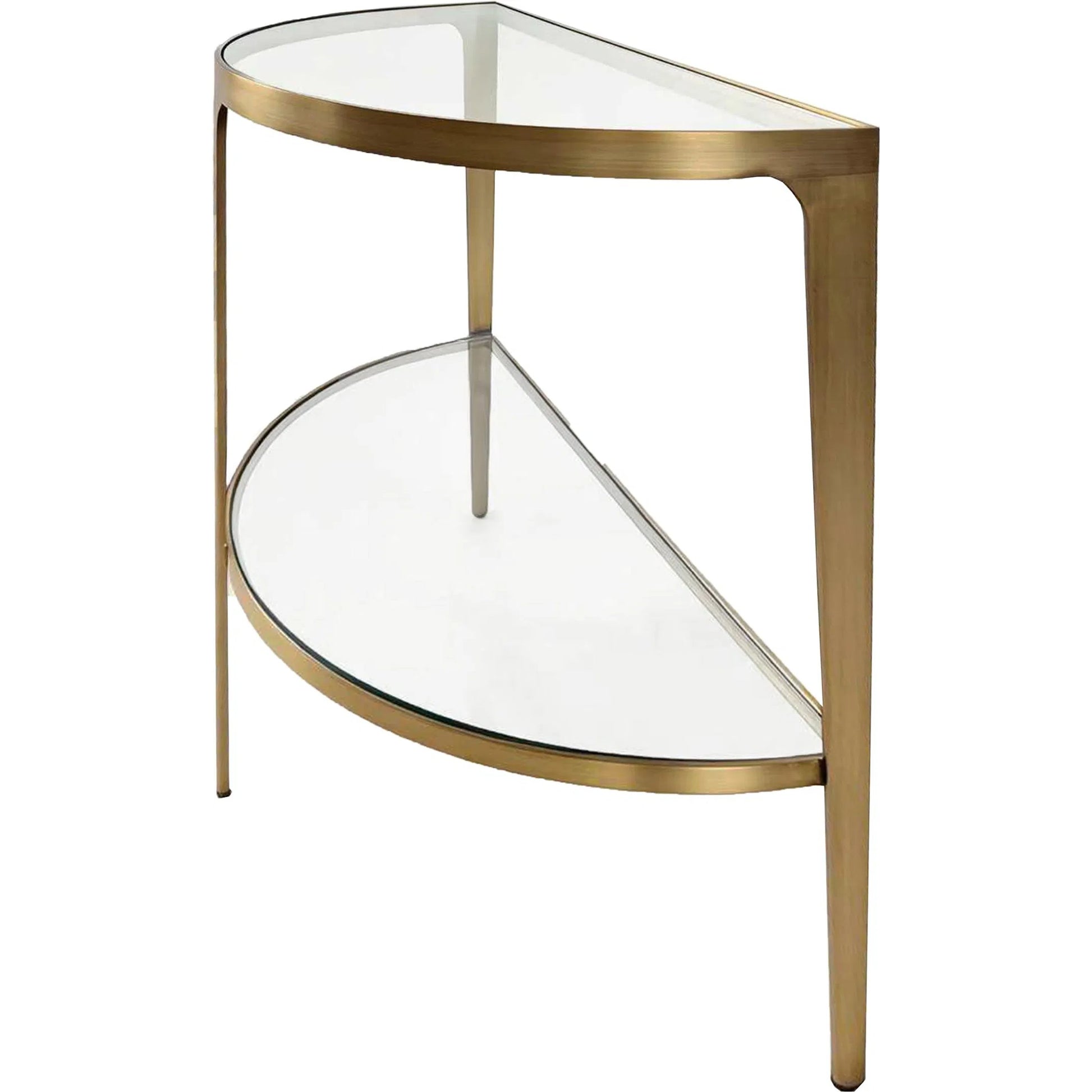 Lisa Two Tier Glass Top Demilune Console by Worlds Away in antique brass. Made from unique in a unique style.