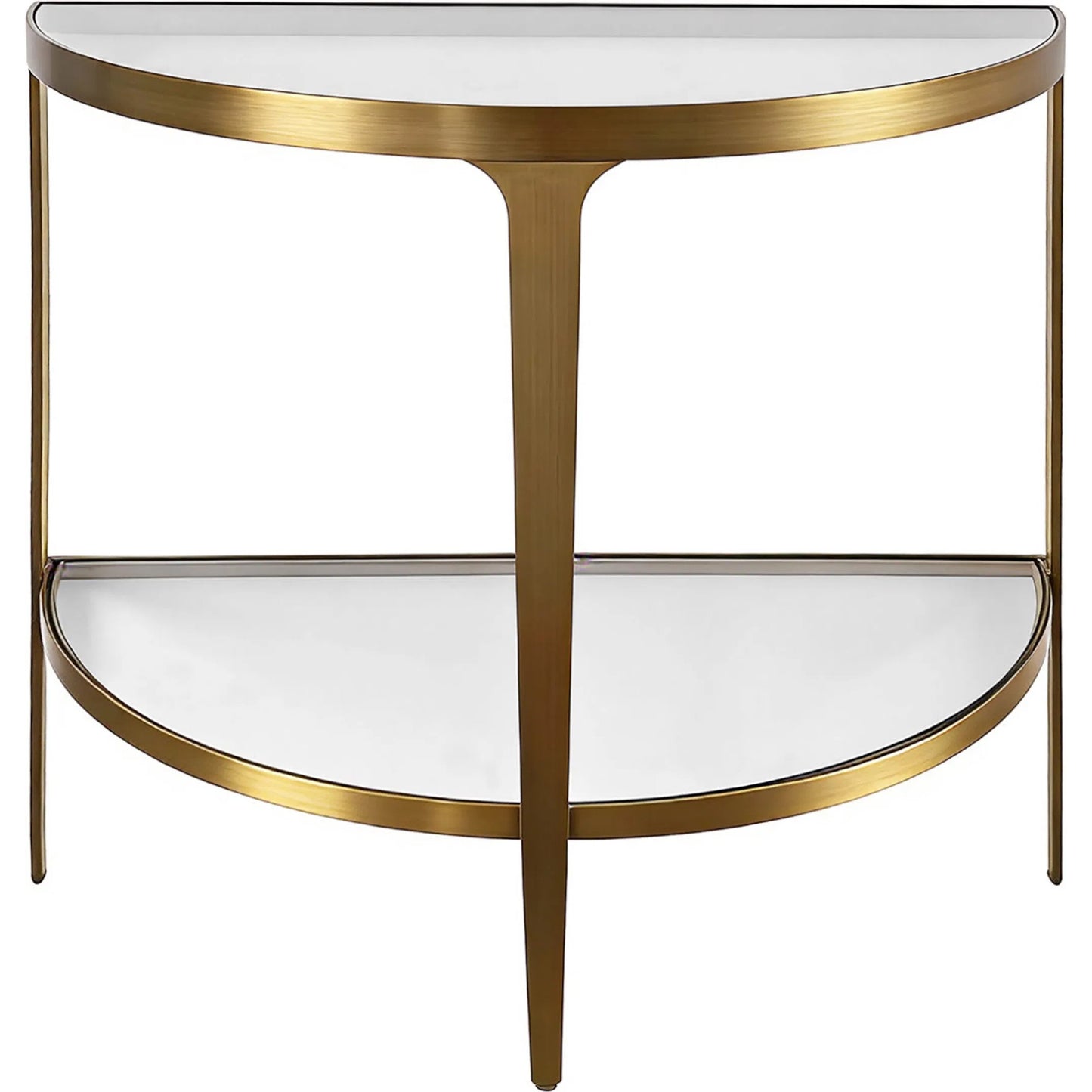 001 SI-2538657 | Primary Silo | Lisa Two Tier Glass Top Demilune Console by Worlds Away in antique brass. Made from unique in a unique style.