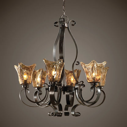Vetraio Chandelier by Uttermost in bronze. Made from metal, brass, glass in a modern style.