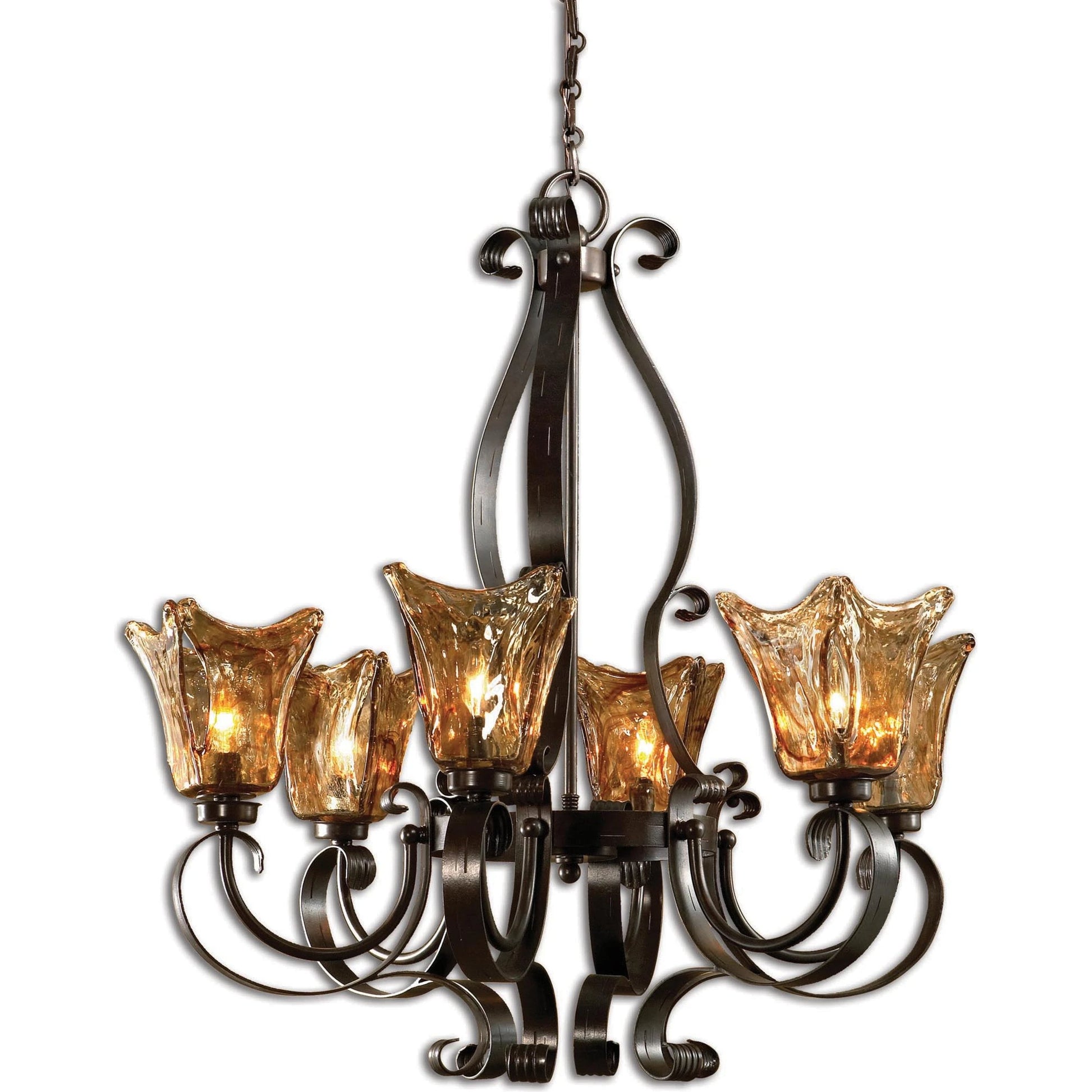 Vetraio Chandelier by Uttermost in bronze. Made from metal, brass, glass in a modern style.