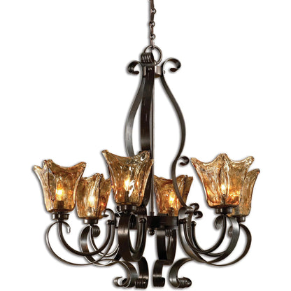 Vetraio Chandelier by Uttermost in bronze. Made from metal, brass, glass in a modern style.