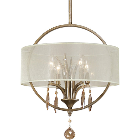 Alenya Fabric Drum Pendant by Uttermost. Made from metal, crystal, fabric in a modern style.