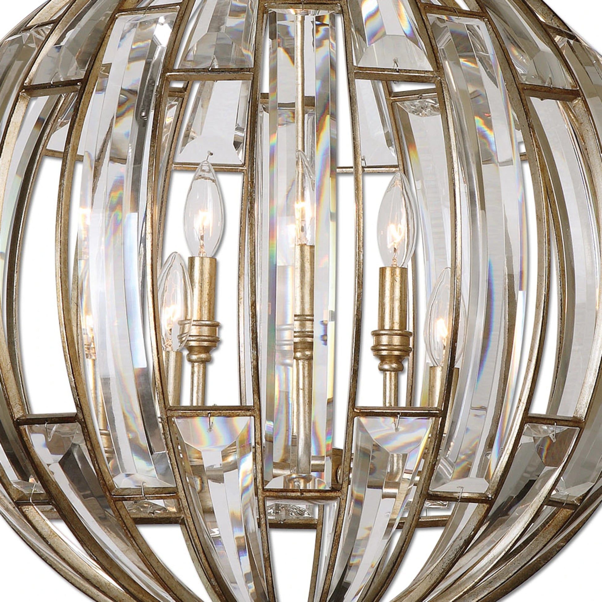 Vicentina Sphere Pendant by Uttermost. Made from iron 40%, crystal 56%, poly 4% in a modern style.