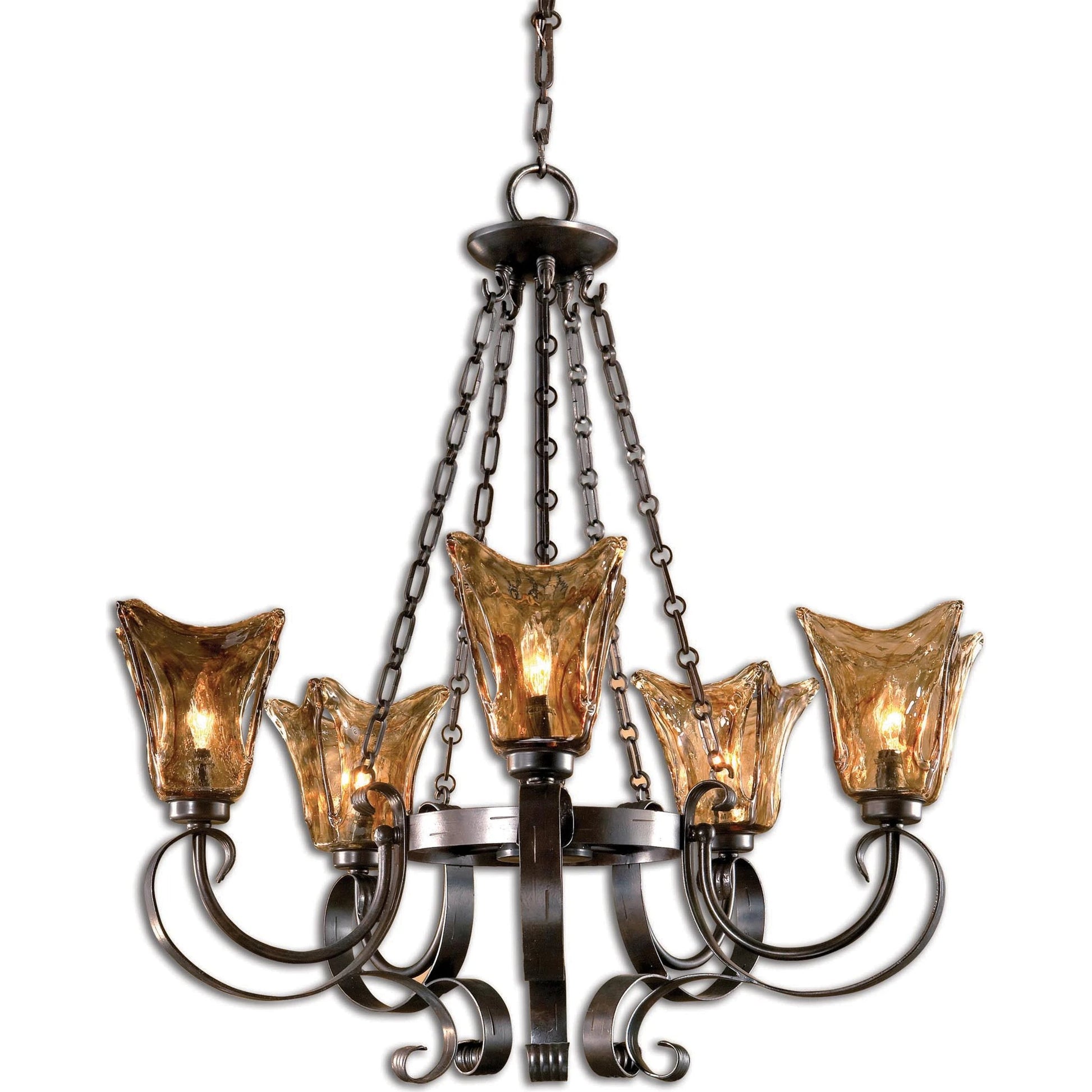 Vetraio Chandelier by Uttermost in bronze. Made from metal, brass, glass in a modern style.
