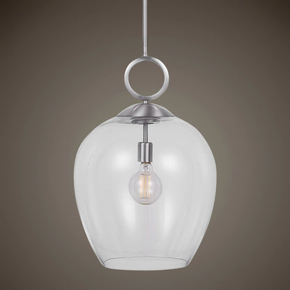 Calix Pendant by Uttermost in aged brass. Made from steel, glass in a transitional style.