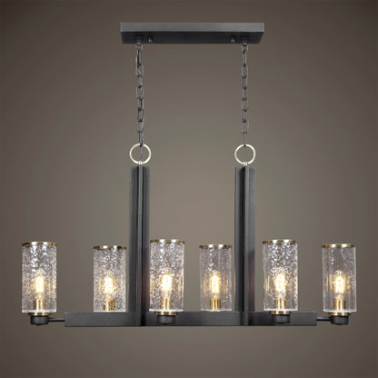 Jarsdel Industrial Island Light by Uttermost. Made from steel, glass in a transitional style.