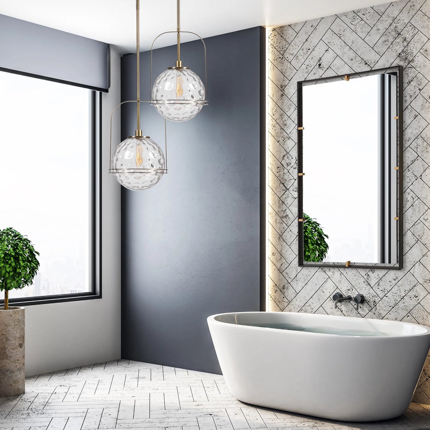 005 SR-860969 | Lifestyle | Mimas Pendant by Uttermost. Made from steel, glass in a transitional style.