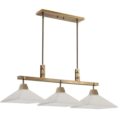 Brookdale Linear Chandelier by Uttermost in aged brass. Made from glass, steel in a transitional style.