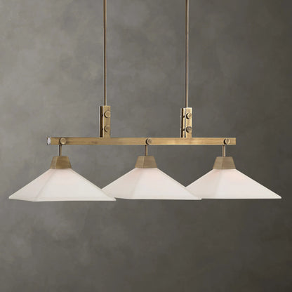 Brookdale Linear Chandelier by Uttermost in aged brass. Made from glass, steel in a transitional style.