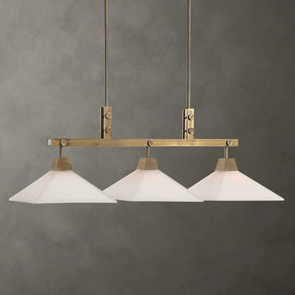 Brookdale Linear Chandelier by Uttermost in aged brass. Made from glass, steel in a transitional style.