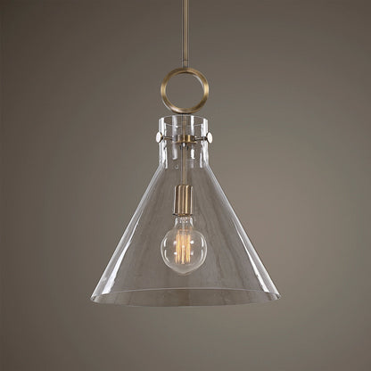 Imbuto Pendant by Uttermost in aged brass. Made from glass, steel in a modern style.