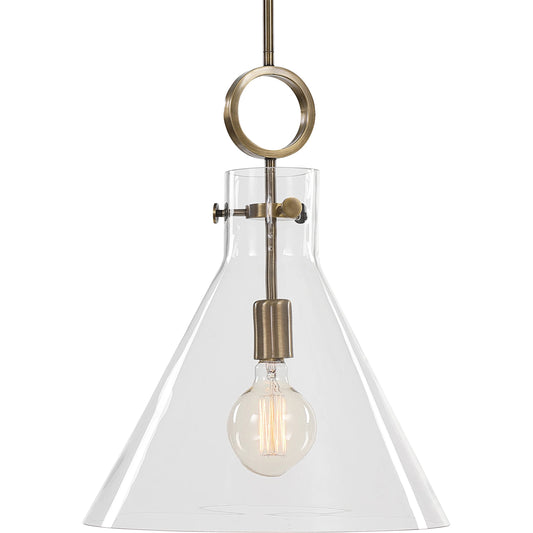 Imbuto Pendant by Uttermost in aged brass. Made from glass, steel in a modern style.