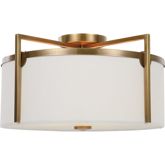 Colfax Semi Flush by Uttermost in antique brass. Made from steel, glass, fabric in a transitional style.