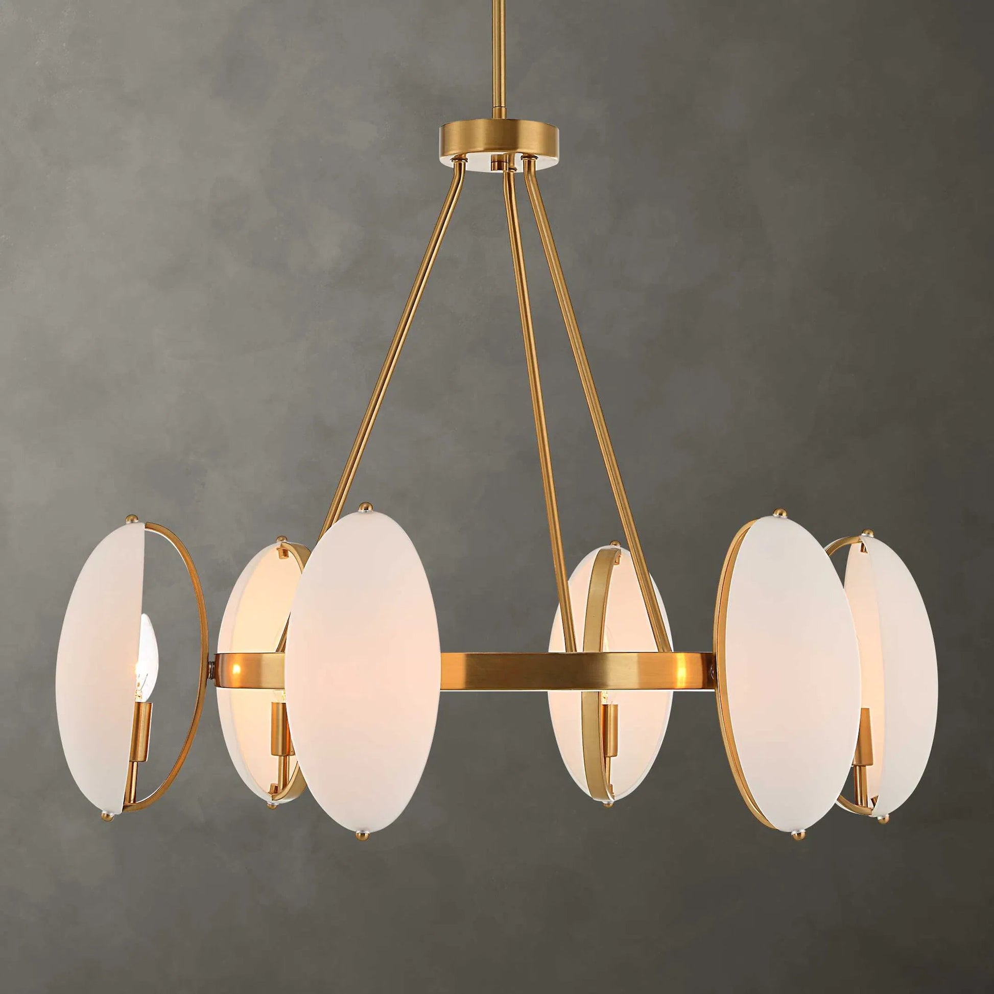 Oviform 6 Light Round Chandelier by Uttermost in brass. Made from steel, glass in a modern style.