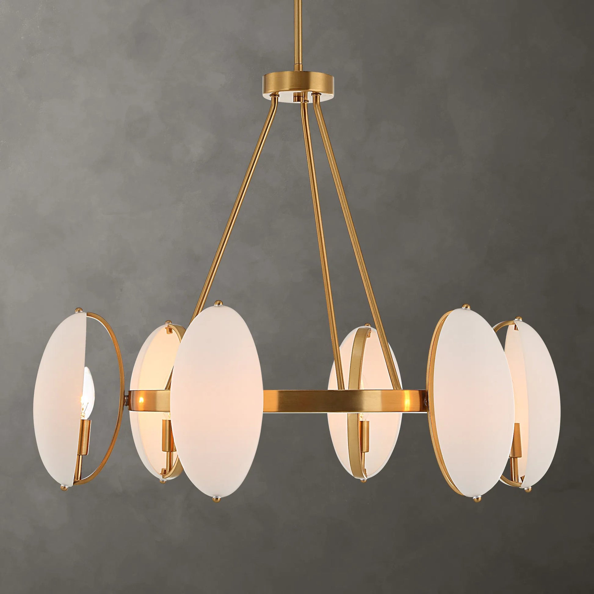 Oviform 6 Light Round Chandelier by Uttermost in brass. Made from steel, glass in a modern style.