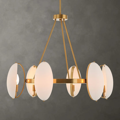Oviform 6 Light Round Chandelier by Uttermost in brass. Made from steel, glass in a modern style.