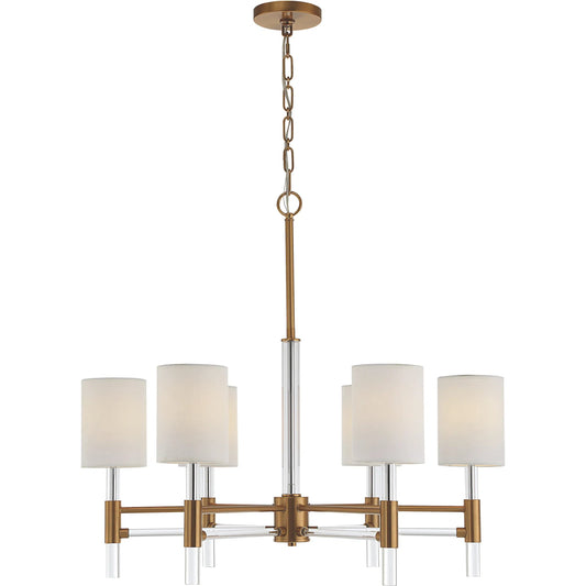 Welkin 6 Light Modern Chandelier by Uttermost in brass. Made from steel, acrylic, glass, fabric in a unique style.