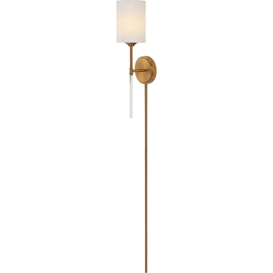 Awyr 1 Light Sconce by Uttermost in brass. Made from steel, fabric，acrylic in a traditional style.