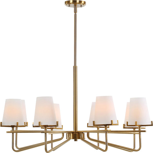 Lassen 8 Light Chandelier by Uttermost in brass. Made from steel, glass in a unique style.