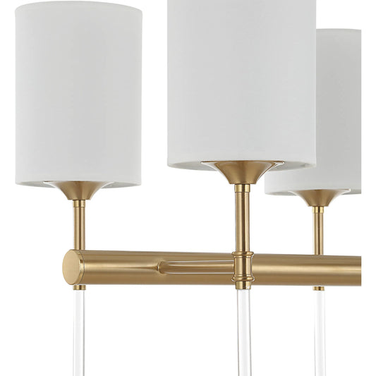 Awyr 8 Light Linear Chandelier by Uttermost in brass. Made from steel, acrylic, fabric in a unique style.
