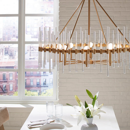 Stick 8 Light Chandelier by Uttermost in brass. Made from steel，glass in a modern style.