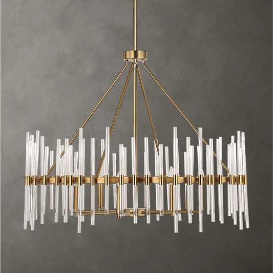 Stick 8 Light Chandelier by Uttermost in brass. Made from steel，glass in a unique style.