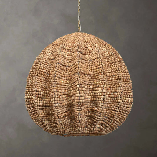 Kauri 5 Light Bead Pendant by Uttermost in brass. Made from iron, wood beads in a unique style.