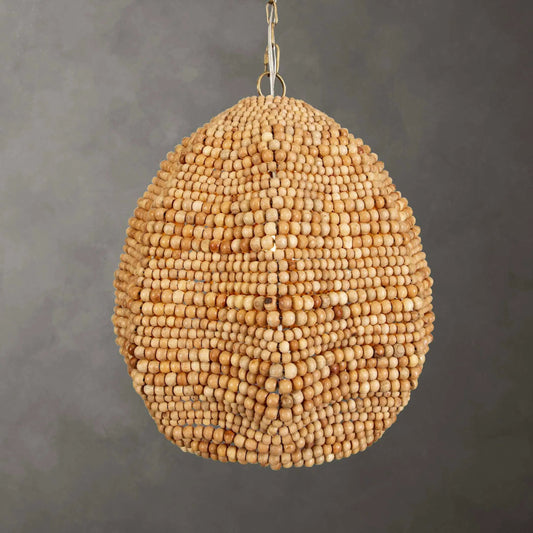 Kauri 1 Light Bead Pendant by Uttermost in brass. Made from iron, wood beads in a unique style.