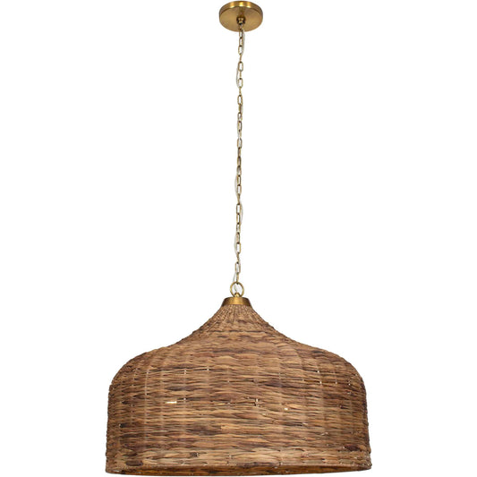 Tauranga Seagrass 5 Light Pendant by Uttermost in brass. Made from iron, sea grass in a rustic style.