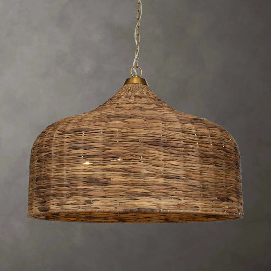 Tauranga Seagrass 5 Light Pendant by Uttermost in brass. Made from iron, sea grass in a unique style.
