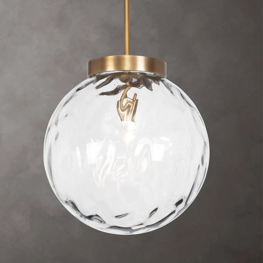 Gaia 1 Light Watered Glass Pendant by Uttermost in brass. Made from glass, aluminum, steel in a unique style.