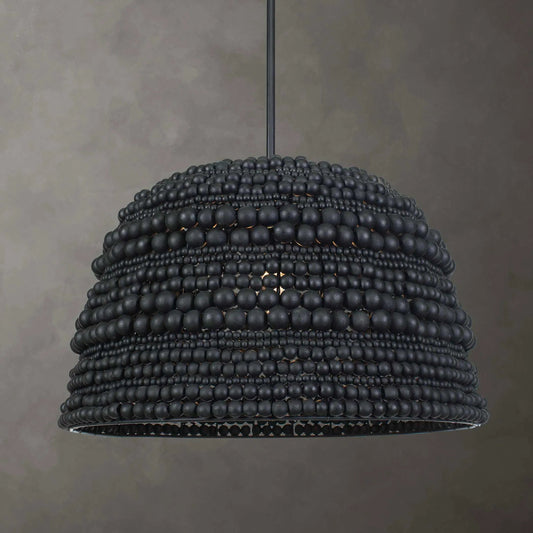 Persephone Bead 1 Light Pendant by Uttermost in black. Made from wood, iron in a unique style.
