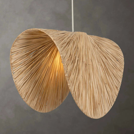 Bend 1 Light Raffia Pendant by Uttermost in natural, brass. Made from mild steel, raffia in a unique style.