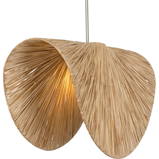 Bend 1 Light Raffia Pendant by Uttermost in natural, brass. Made from mild steel, raffia in a unique style.