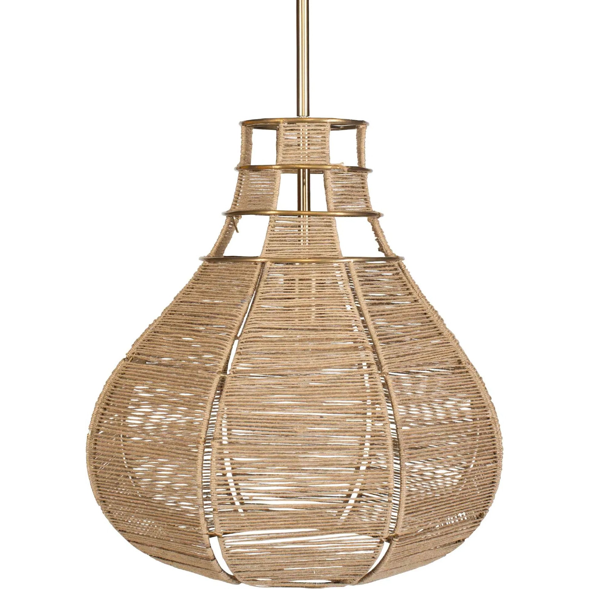 Hestia 1 Light Natural Rope Pendant by Uttermost in brass. Made from mild steel, natural rope in a rustic style.