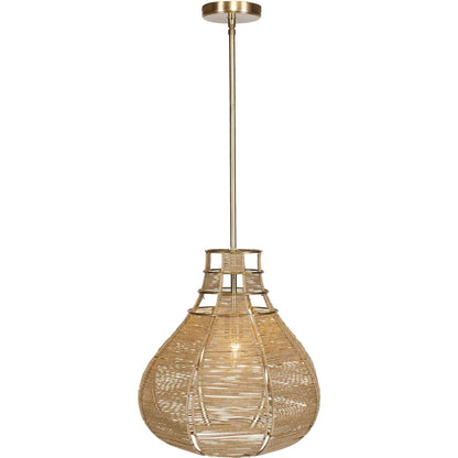 Hestia 1 Light Natural Rope Pendant by Uttermost in brass. Made from mild steel, natural rope in a rustic style.