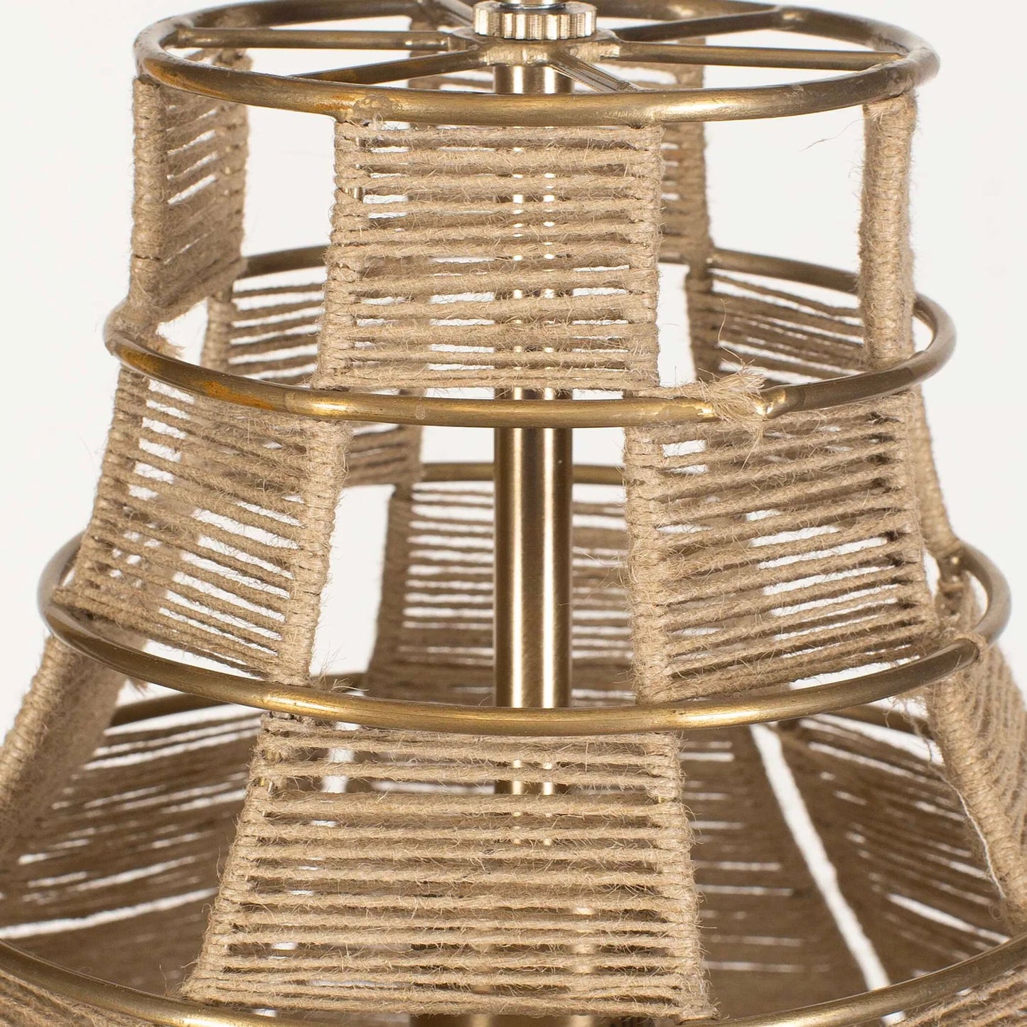 004 SI-2386649 | Closeup | Hestia 1 Light Natural Rope Pendant by Uttermost in brass. Made from mild steel, natural rope in a rustic style.