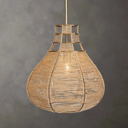 Hestia 1 Light Natural Rope Pendant by Uttermost in brass. Made from mild steel, natural rope in a rustic style.