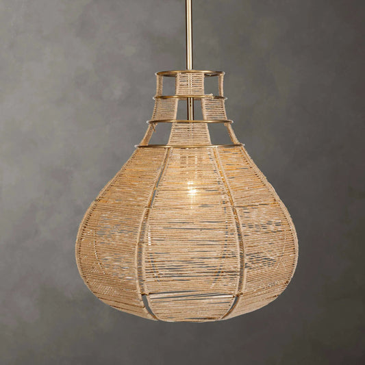 Hestia 1 Light Natural Rope Pendant by Uttermost in brass. Made from mild steel, natural rope in a unique style.