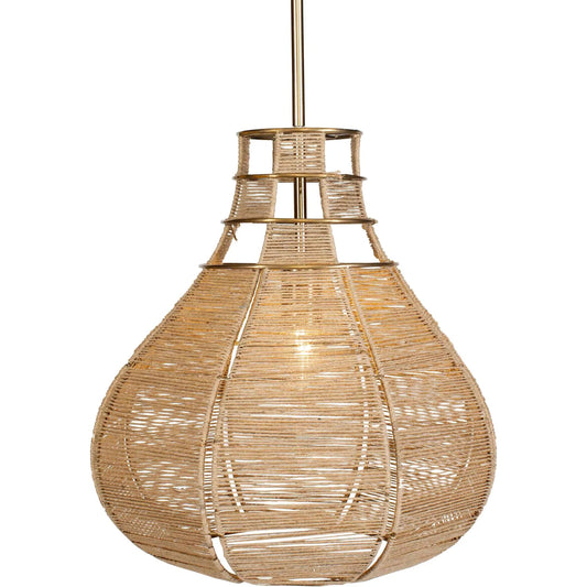 Hestia 1 Light Natural Rope Pendant by Uttermost in brass. Made from mild steel, natural rope in a unique style.